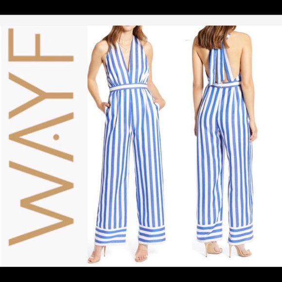 Wayf Pants - 🇺🇸 WAYF Afton Stripe Halter Neck Jumpsuit